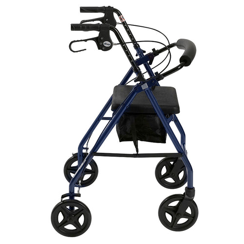 Drive Medical R728BL Aluminum Rollator Rolling Walker with Fold Up and Removable Back Support and Padded Seat, Blue